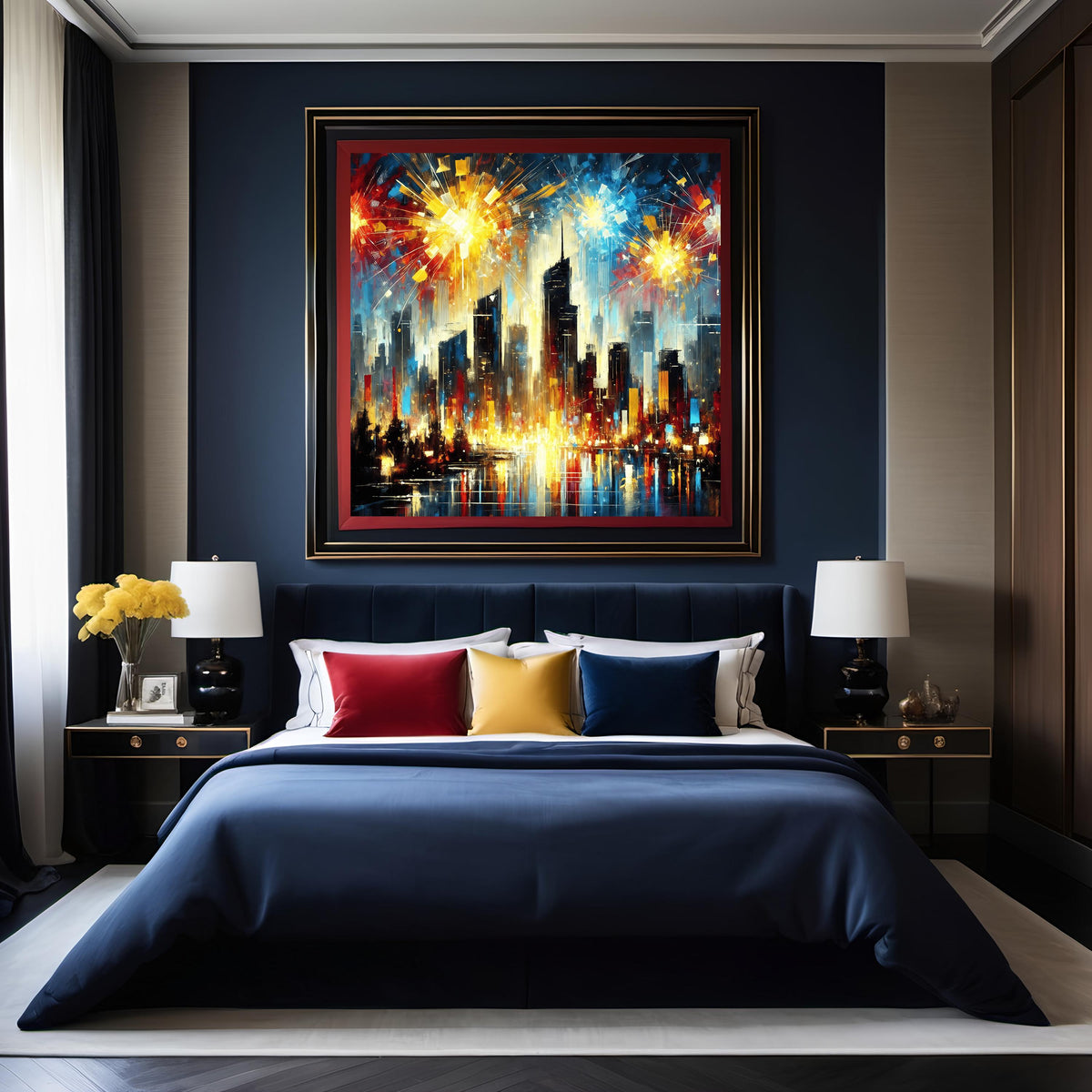 Independence Day Fireworks Abstract Print: Fourth of July Cityscape Wall Art Gift Idea (Digital Download)