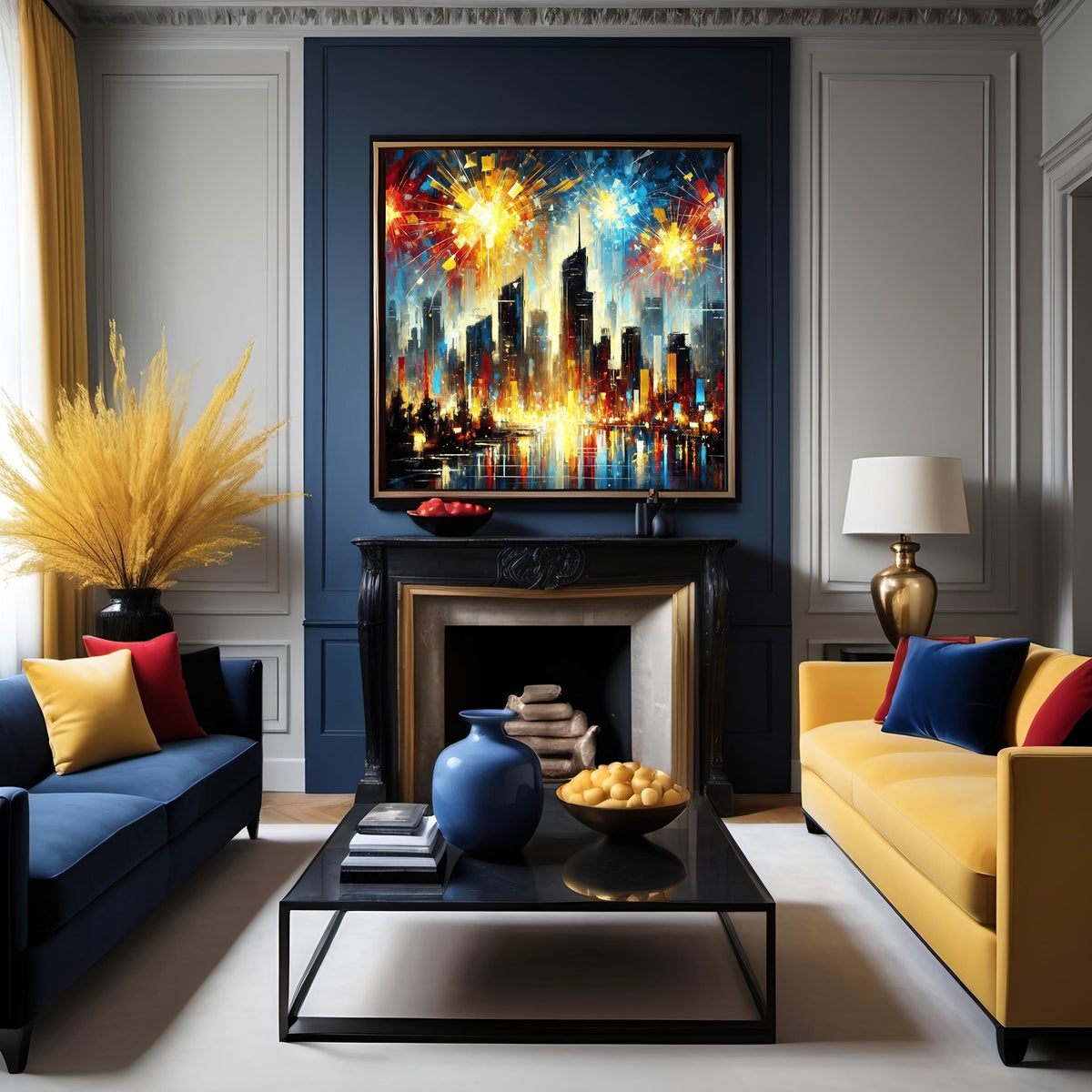 Independence Day Fireworks Abstract Print: Fourth of July Cityscape Wall Art Gift Idea (Digital Download)