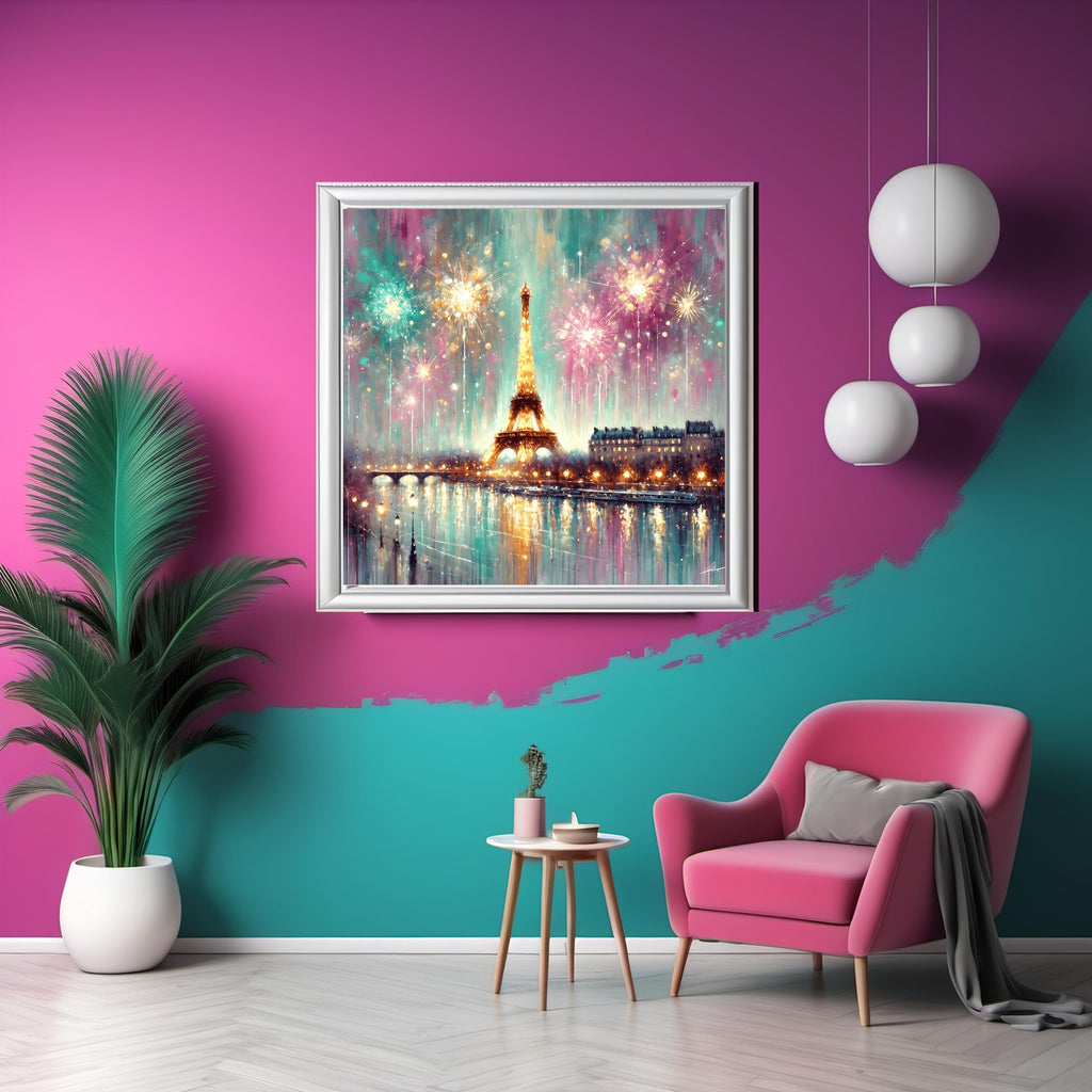 Paris Fireworks Art Eiffel Tower Celebration: Romantic New Years Eve Wall Decor (Digital Download)