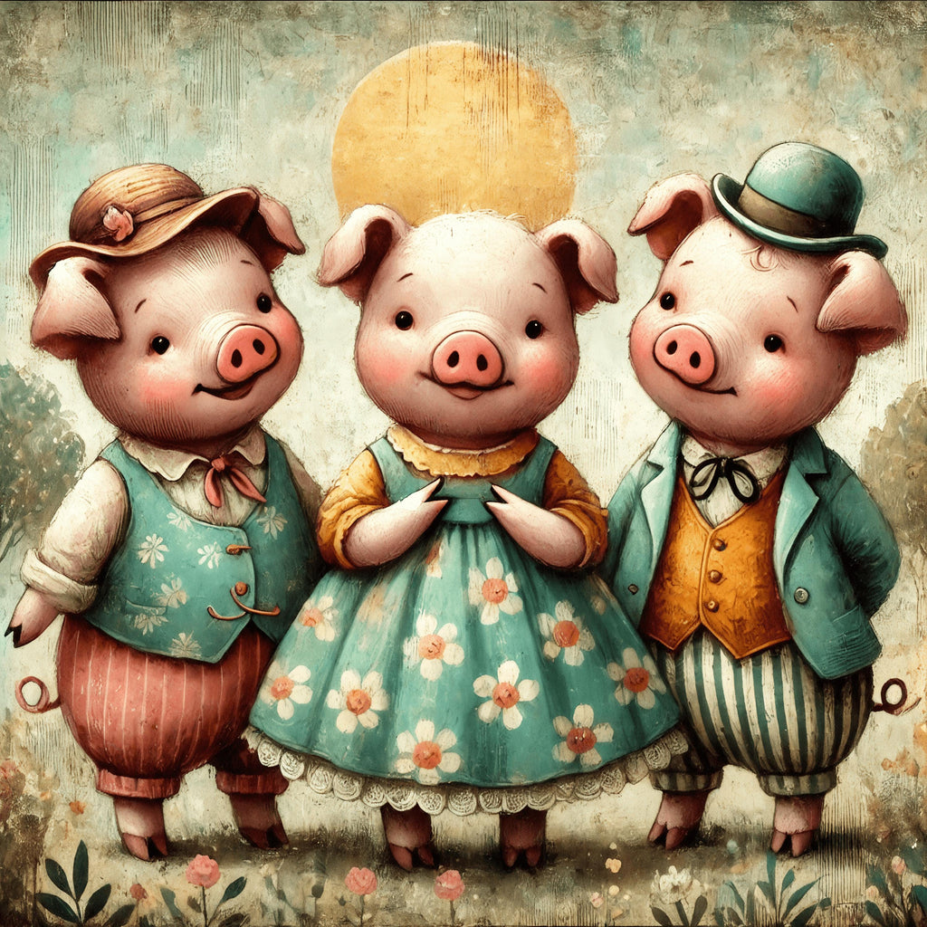 Three Little Pigs Vintage Print: Whimsical Nursery Rhyme Art (Digital Download)