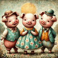 Three Little Pigs Vintage Print: Whimsical Nursery Rhyme Art (Digital Download)