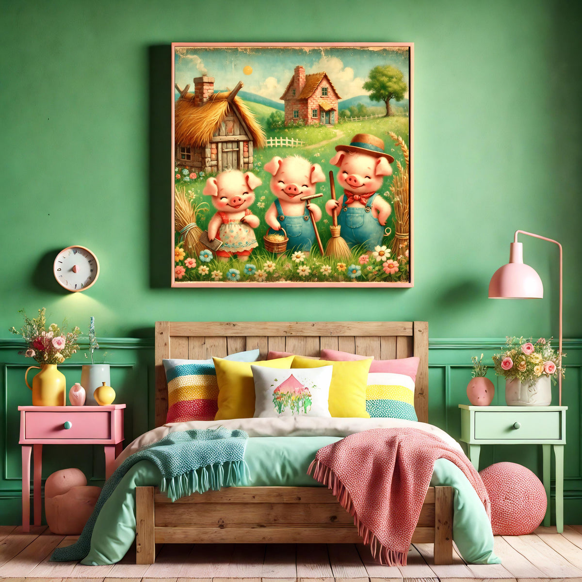 Three Little Pigs Vintage Nursery Print: Storybook Wall Art (Digital Download)