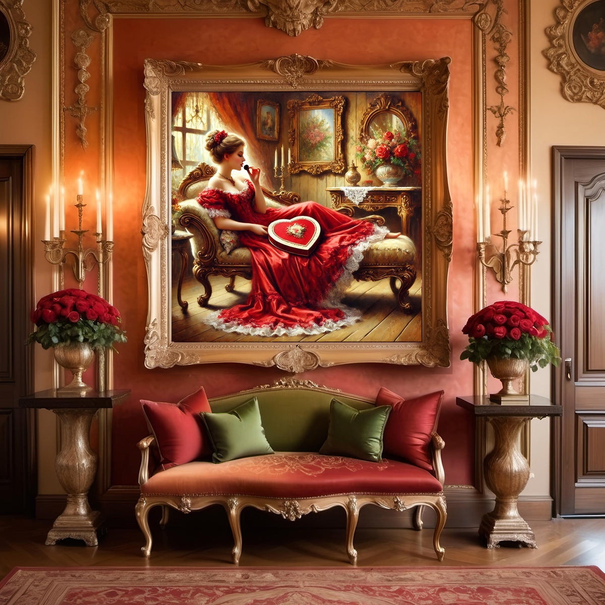 Victorian Woman in Red Gown Art Print: Elegant Valentine's Day Decor (Digital Download)