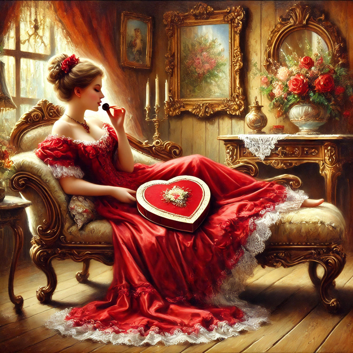 Victorian Woman in Red Gown Art Print: Elegant Valentine's Day Decor (Digital Download)