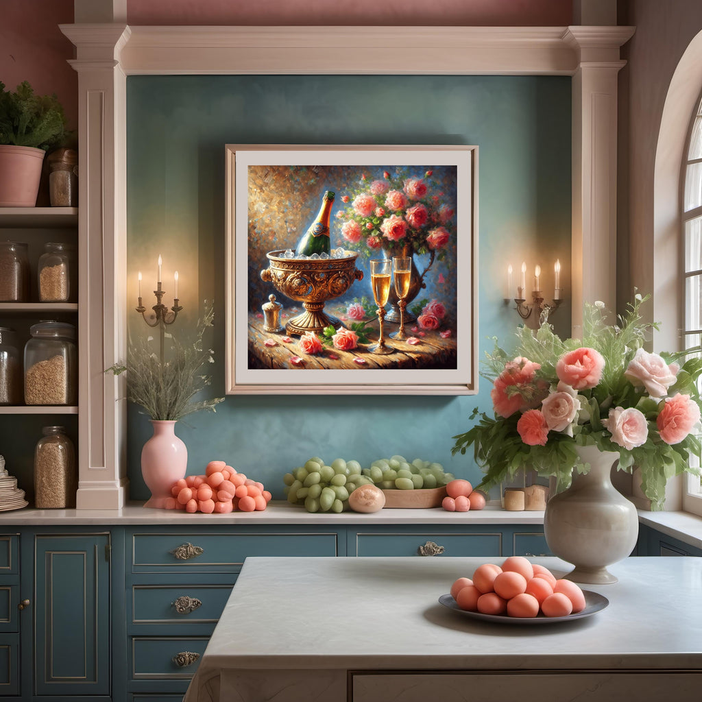 Champagne and Roses Still Life Art Print: Romantic Valentines Decor (Digital Download)