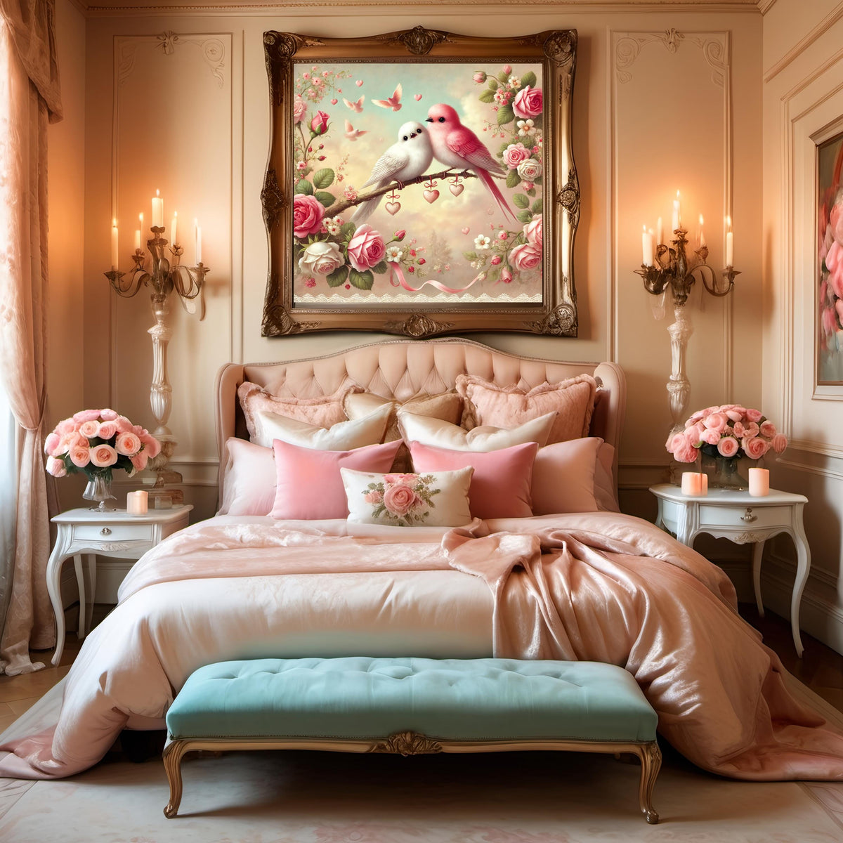 Lovebirds Valentine's Day Print: Vintage Rose Decor (Digital Download)