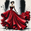 Red Satin Gown Fashion Illustration: Elegant Haute Couture Art (Digital Print)