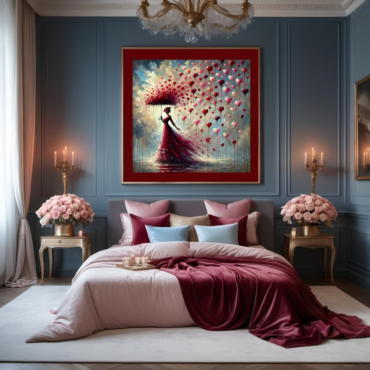 Valentine's Day Woman with Heart Umbrella Art Print (Digital Download)
