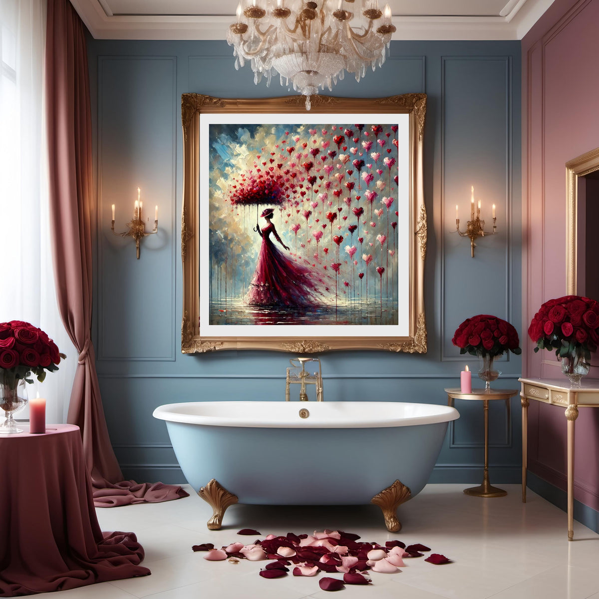Valentine's Day Woman with Heart Umbrella Art Print (Digital Download)