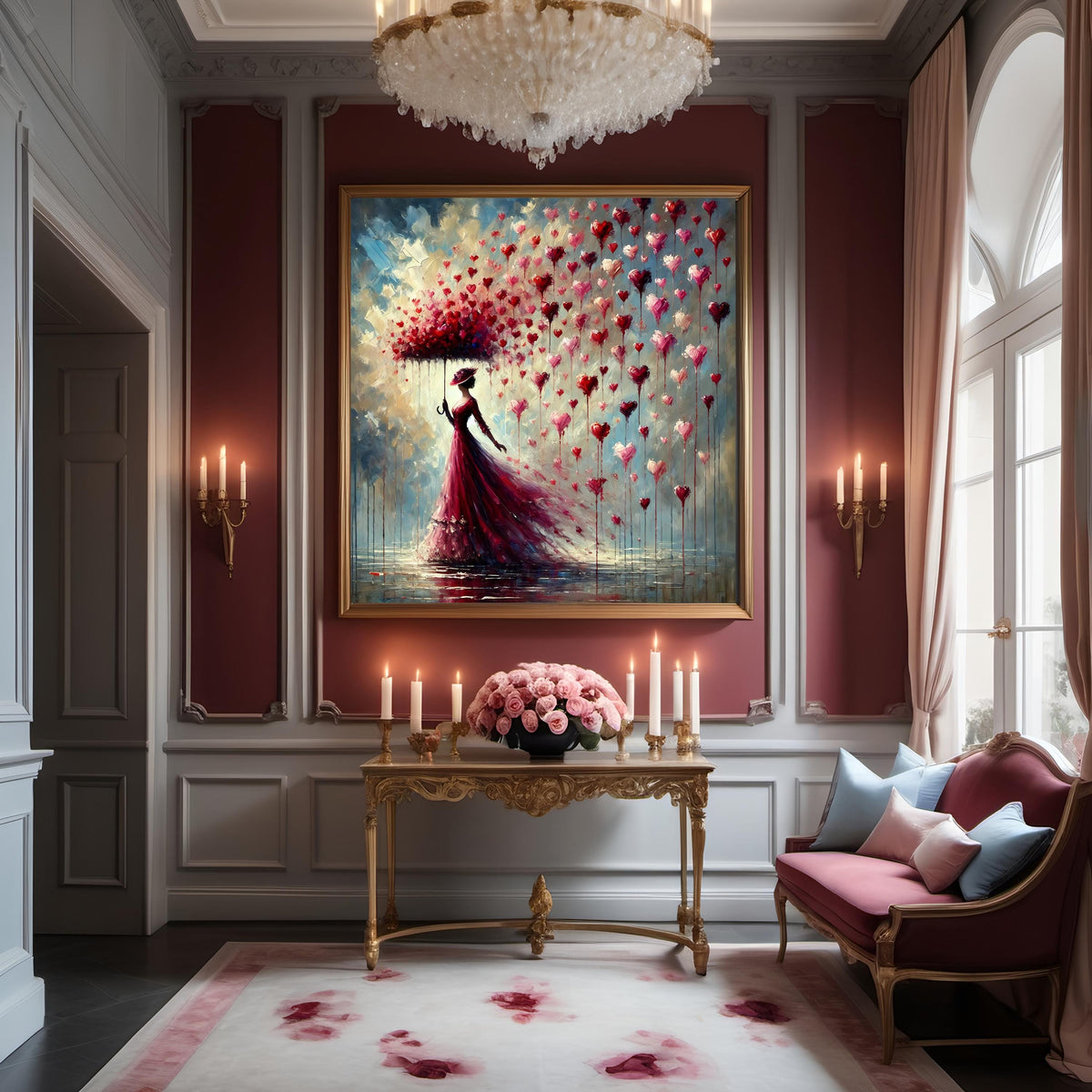 Valentine's Day Woman with Heart Umbrella Art Print (Digital Download)