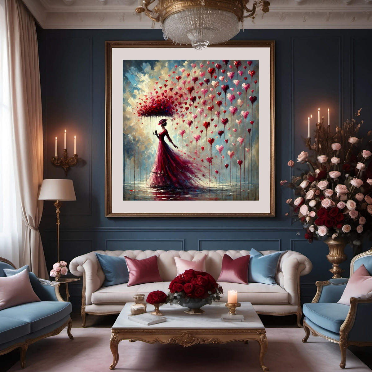 Valentine's Day Woman with Heart Umbrella Art Print (Digital Download)