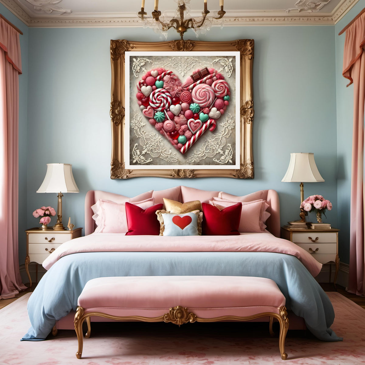 Vintage Candyland Heart Art: Whimsical Valentine's Decor (Digital Print)