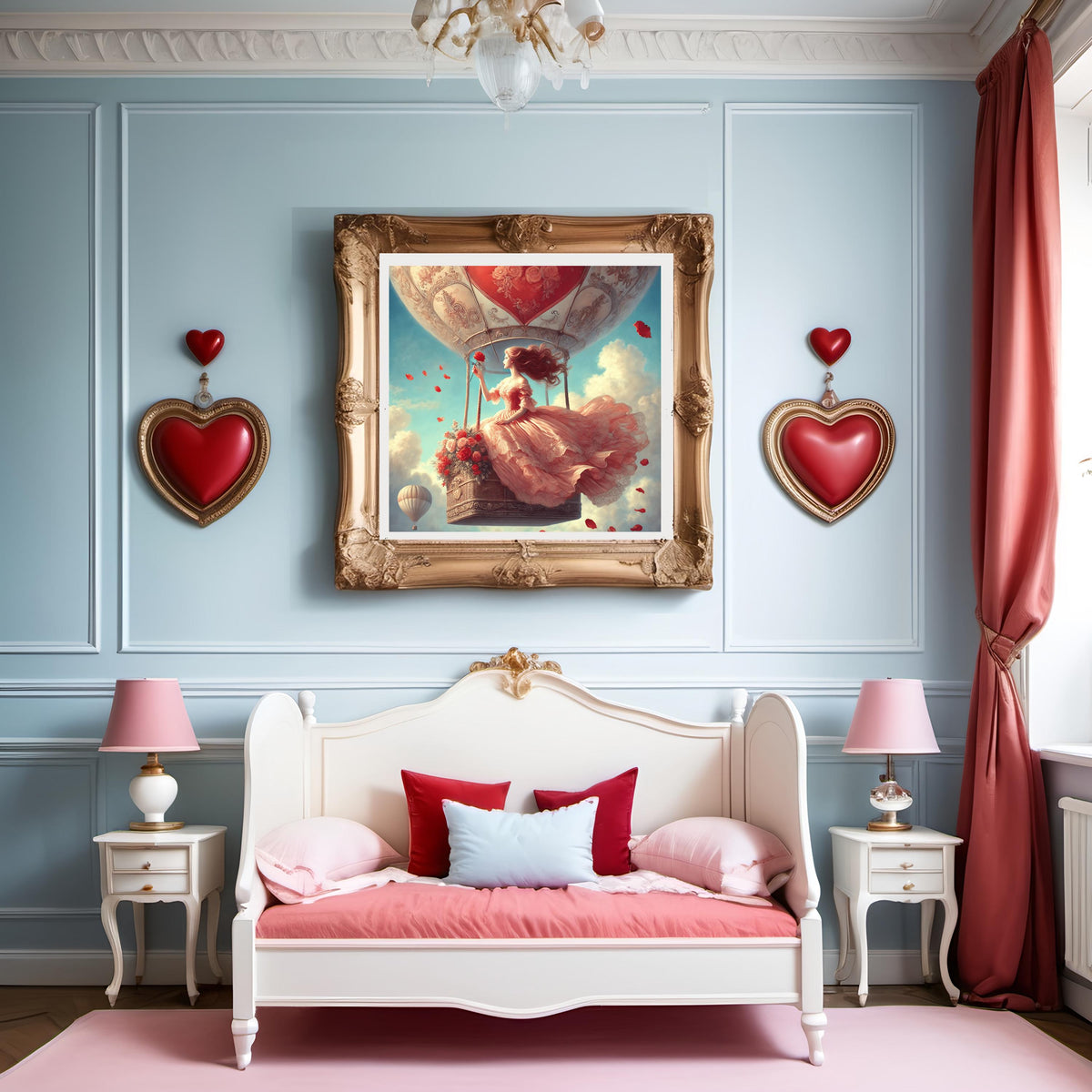 Vintage Valentine Hot Air Balloon Art: Romantic Digital Print (Digital Download)
