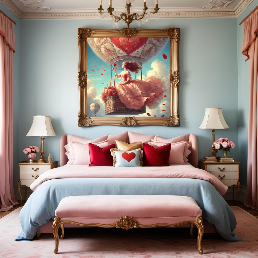 Vintage Valentine Hot Air Balloon Art: Romantic Digital Print (Digital Download)