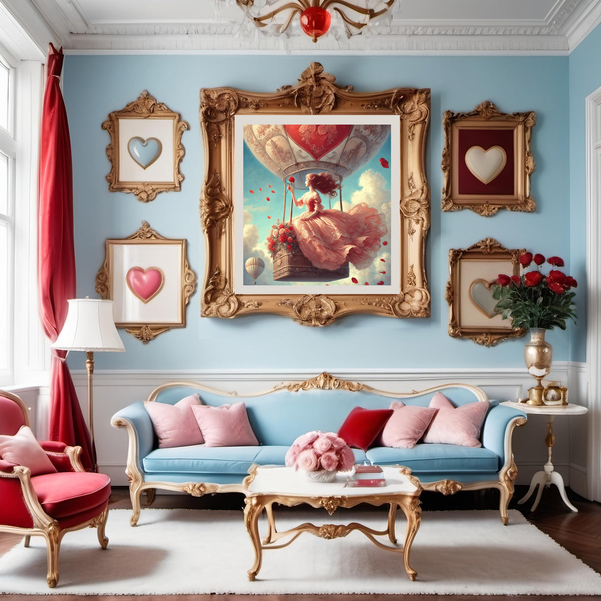 Vintage Valentine Hot Air Balloon Art: Romantic Digital Print (Digital Download)
