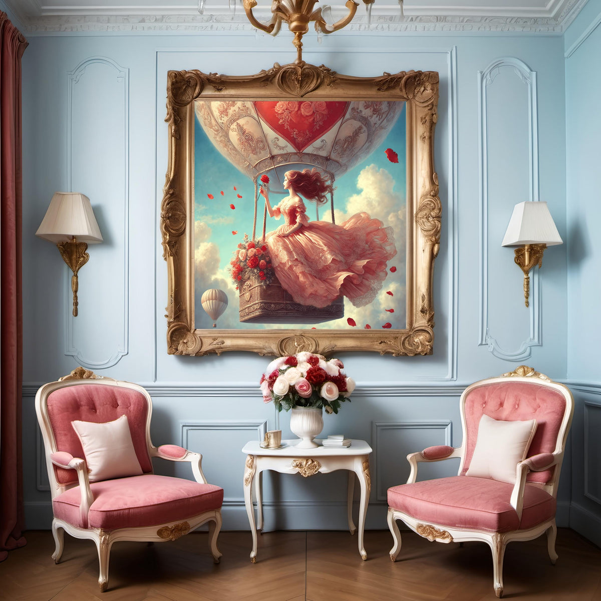 Vintage Valentine Hot Air Balloon Art: Romantic Digital Print (Digital Download)