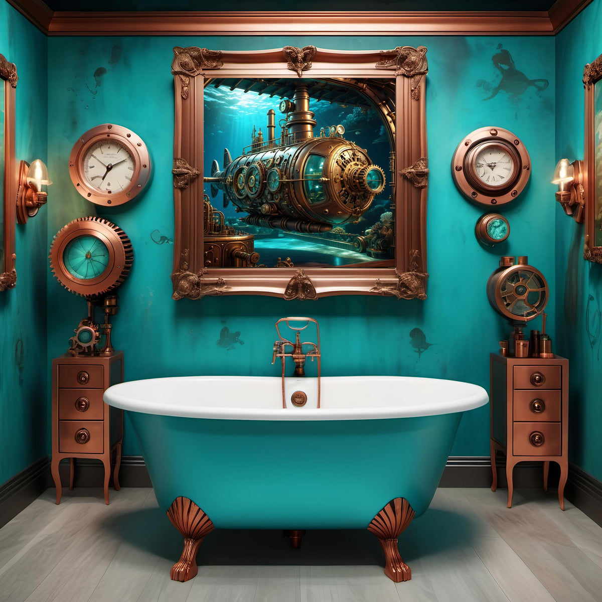 Steampunk Submarine Art Print: Vintage Nautical Sci-Fi Decor (Digital Download)