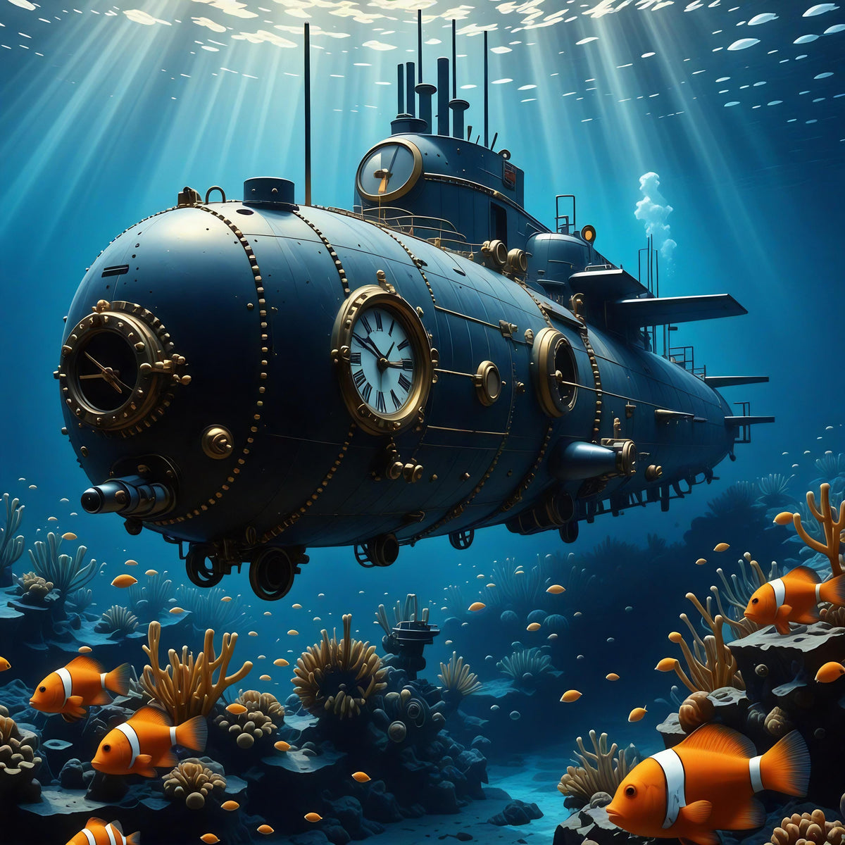 Steampunk Submarine Print: Nautical Sci-Fi Wall Art (Digital Download)