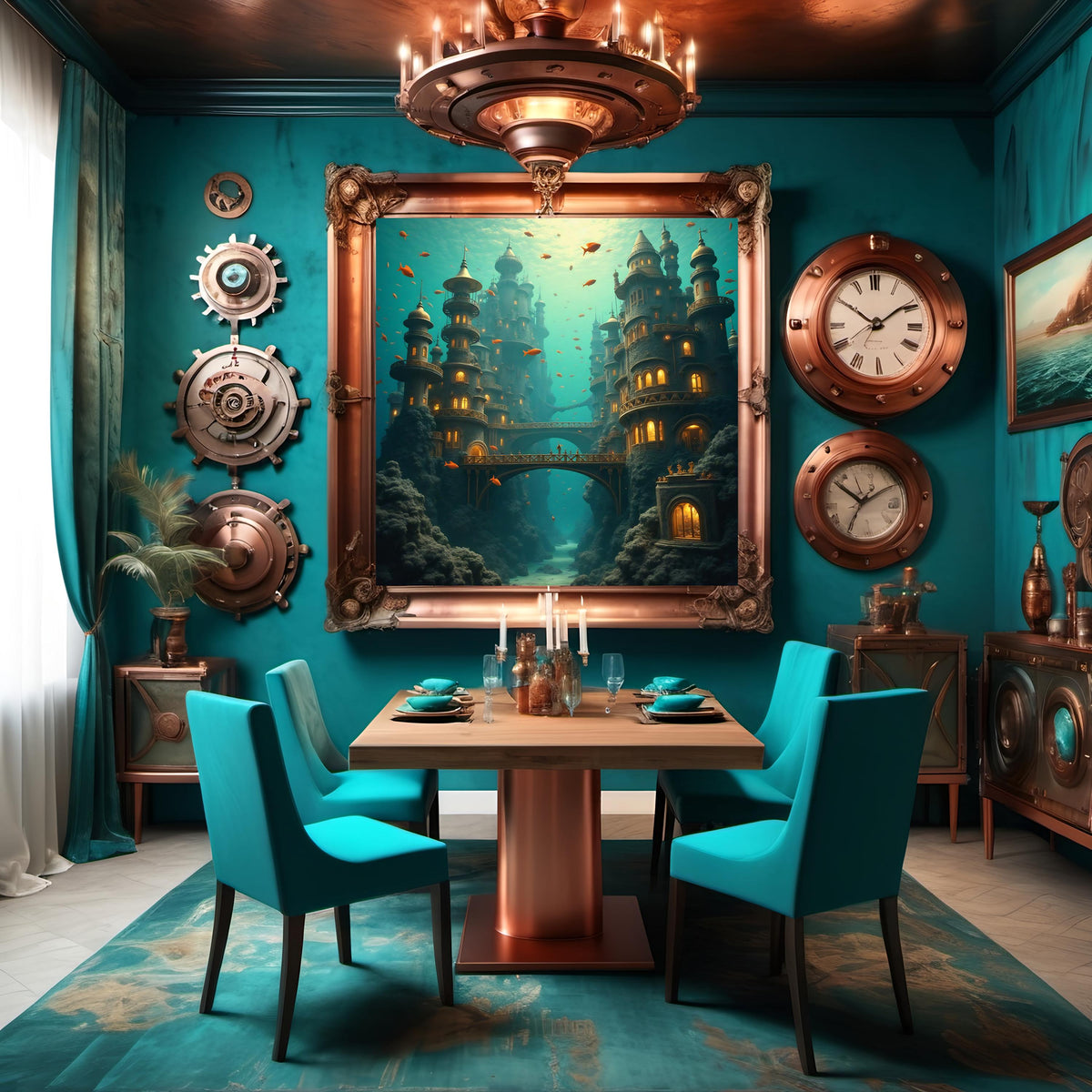 Underwater Steampunk City Art Print: Nautical Fantasy Wall Decor (Digital Download)