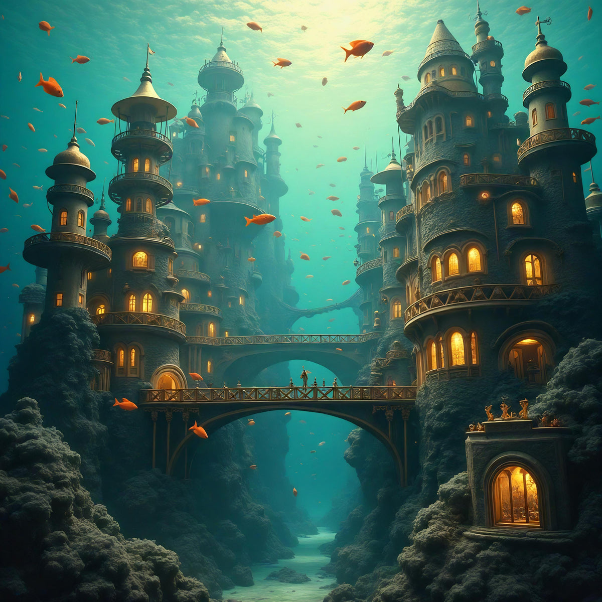 Underwater Steampunk City Art Print: Nautical Fantasy Wall Decor (Digital Download)