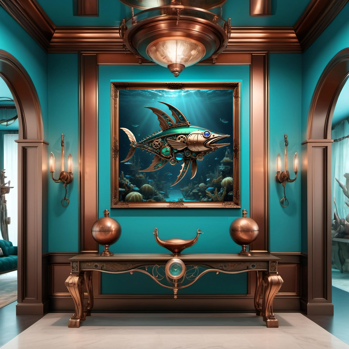 Steampunk Mechanical Fish Art: Nautical Sci-Fi Print (Digital Download)