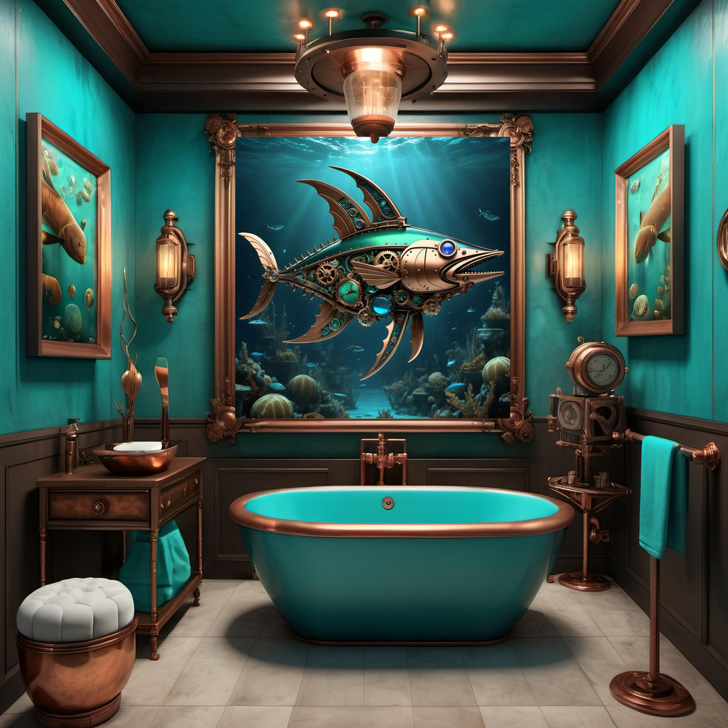 Steampunk Mechanical Fish Art: Nautical Sci-Fi Print (Digital Download)