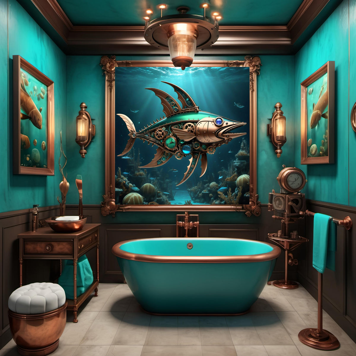 Steampunk Mechanical Fish Art: Nautical Sci-Fi Print (Digital Download)