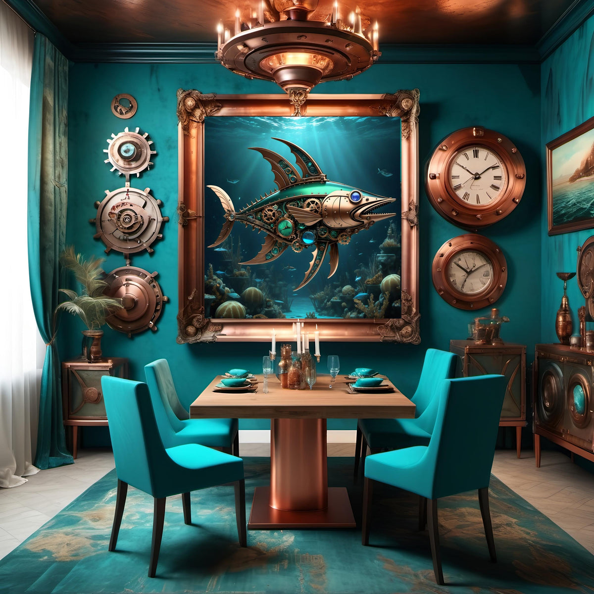 Steampunk Mechanical Fish Art: Nautical Sci-Fi Print (Digital Download)