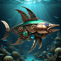 Steampunk Mechanical Fish Art: Nautical Sci-Fi Print (Digital Download)