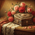 Vintage Roses Still Life Art: Heart-Shaped Box Print (Digital Download)