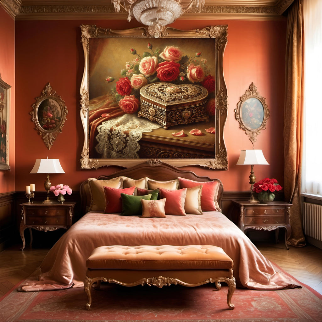 Vintage Roses Still Life Art: Heart-Shaped Box Print (Digital Download)