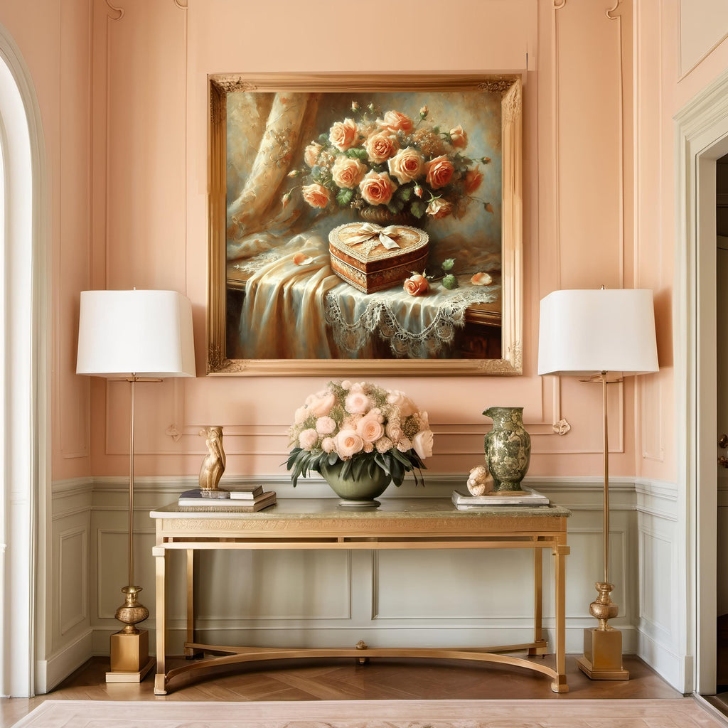Vintage Roses Still Life Art Print: Heart-Shaped Box (Digital Download)