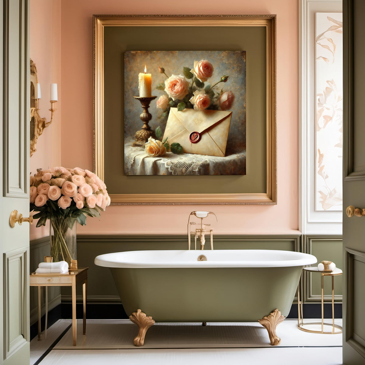 Vintage Love Letter Still Life Art Print: Roses and Candle (Digital Download)