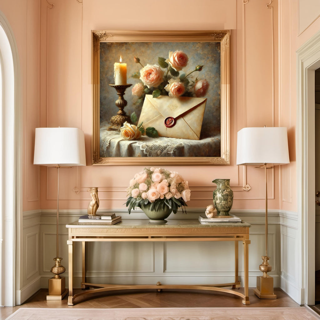 Vintage Love Letter Still Life Art Print: Roses and Candle (Digital Download)