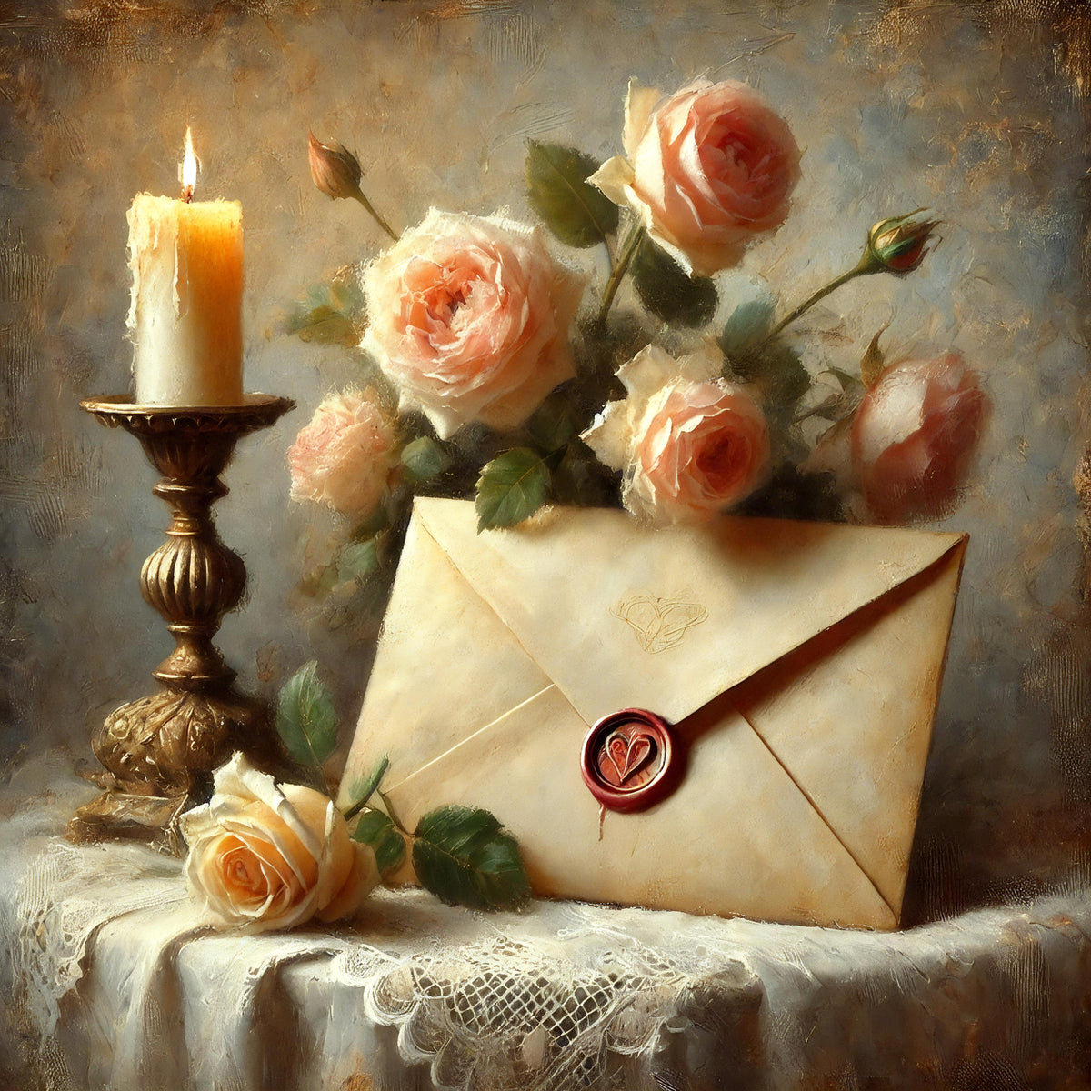 Vintage Love Letter Still Life Art Print: Roses and Candle (Digital Download)