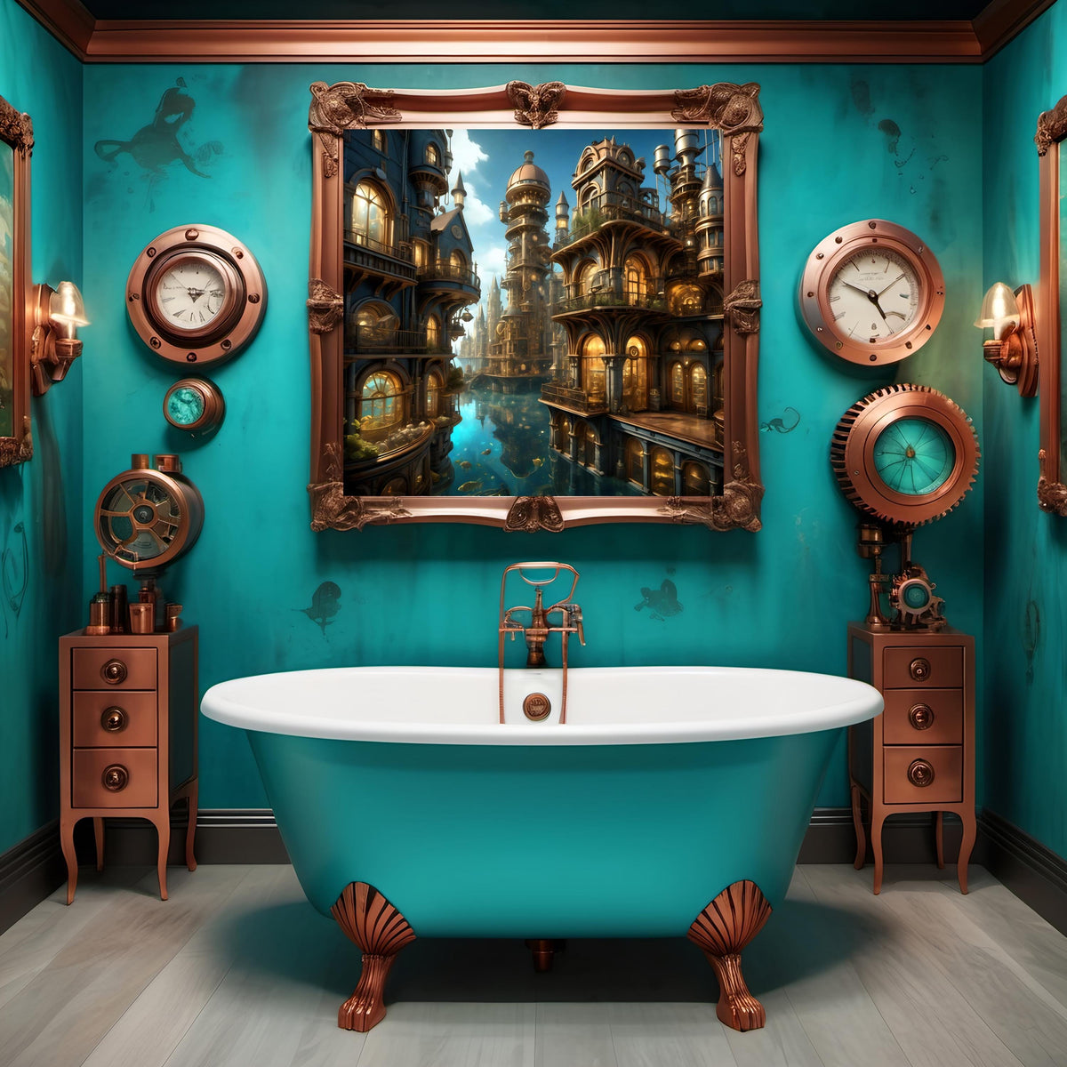 Steampunk Atlantis City Art Print: Intricate Fantasy Decor (Digital Download)