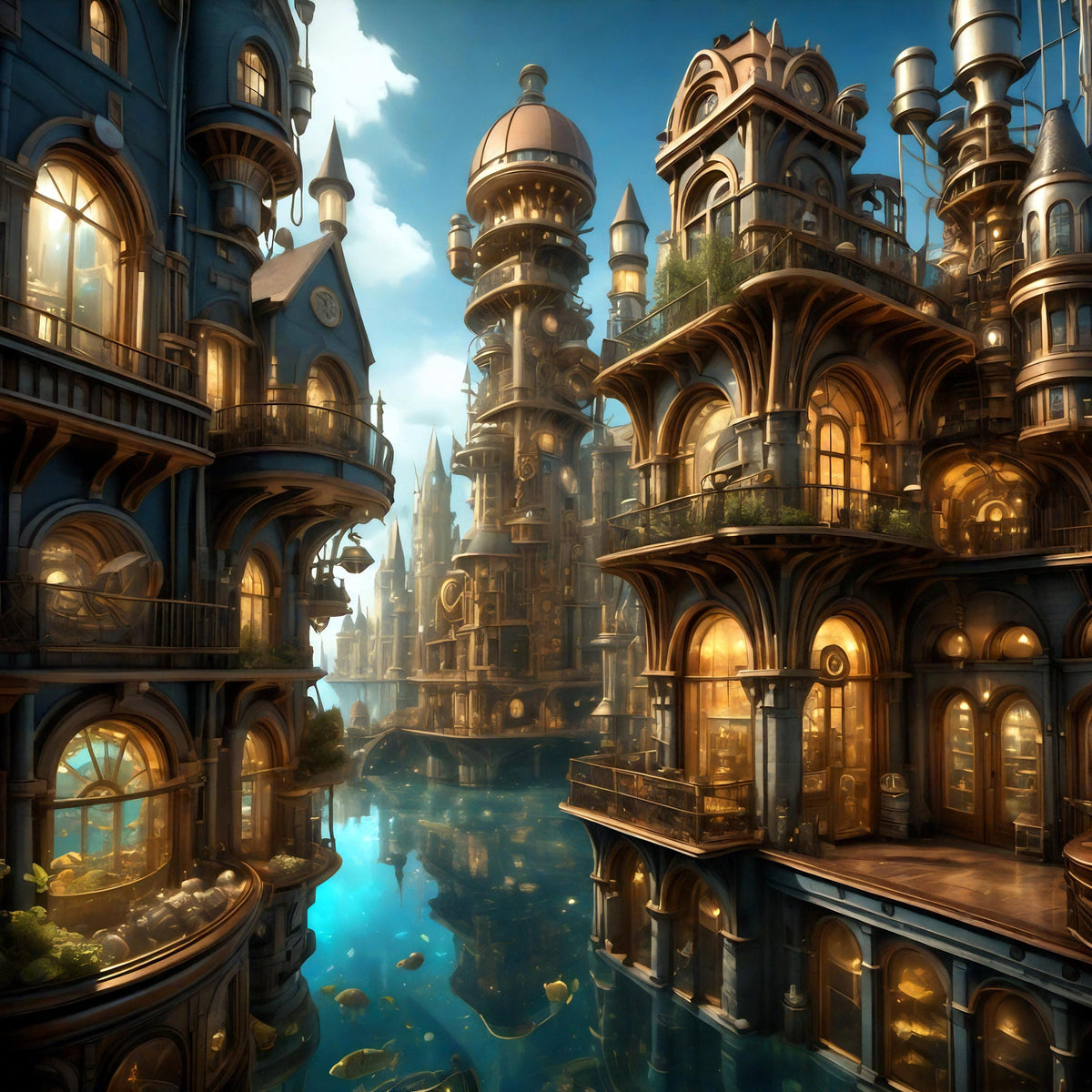 Steampunk Atlantis City Art Print: Intricate Fantasy Decor (Digital Download)