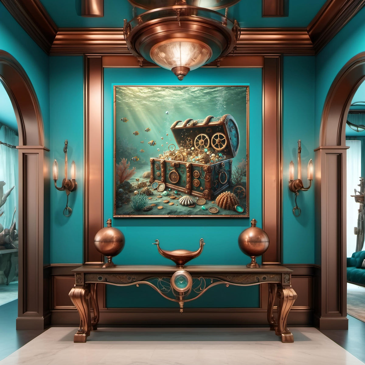 Steampunk Treasure Chest Underwater Scene: Digital Wall Art (Digital Print)