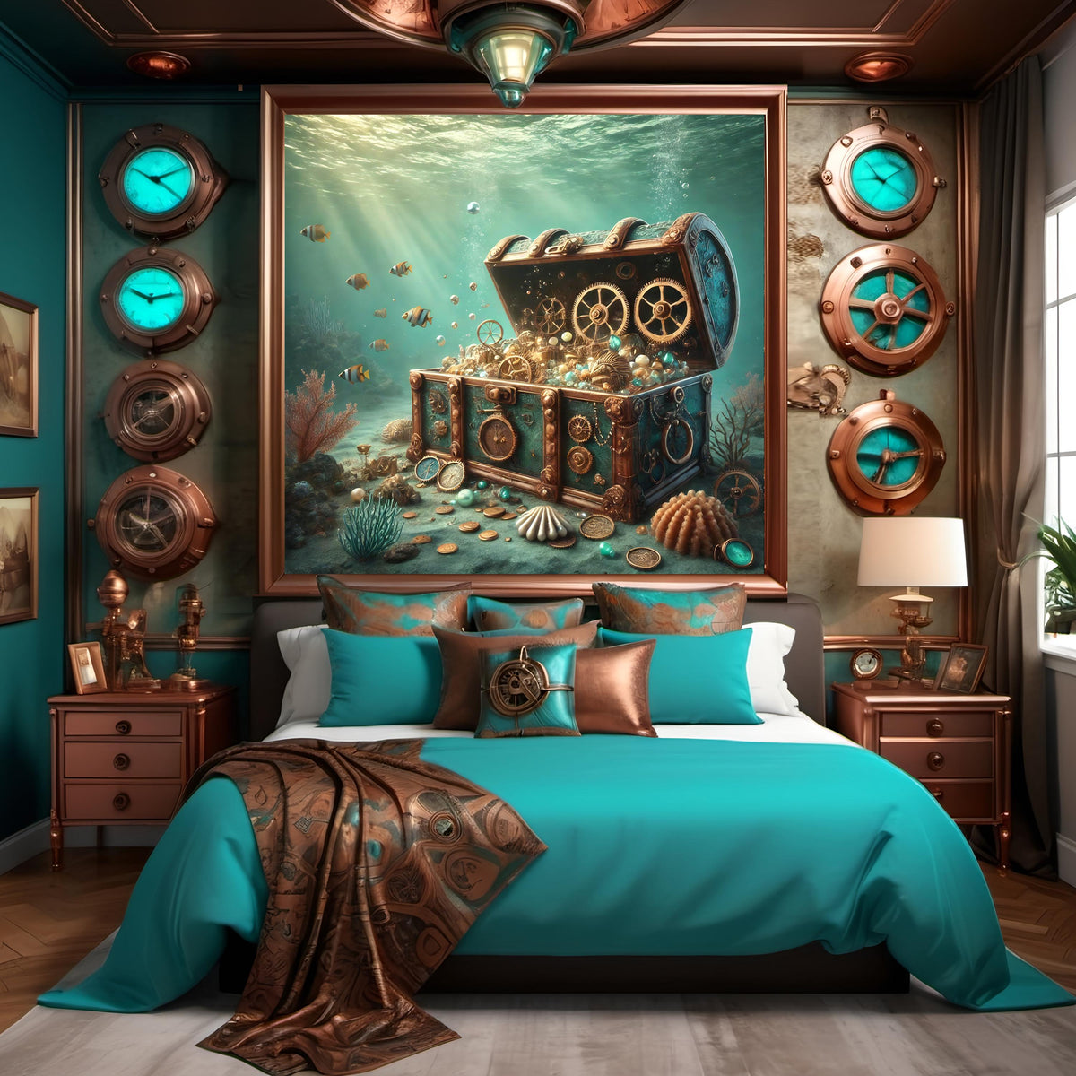 Steampunk Treasure Chest Underwater Scene: Digital Wall Art (Digital Print)
