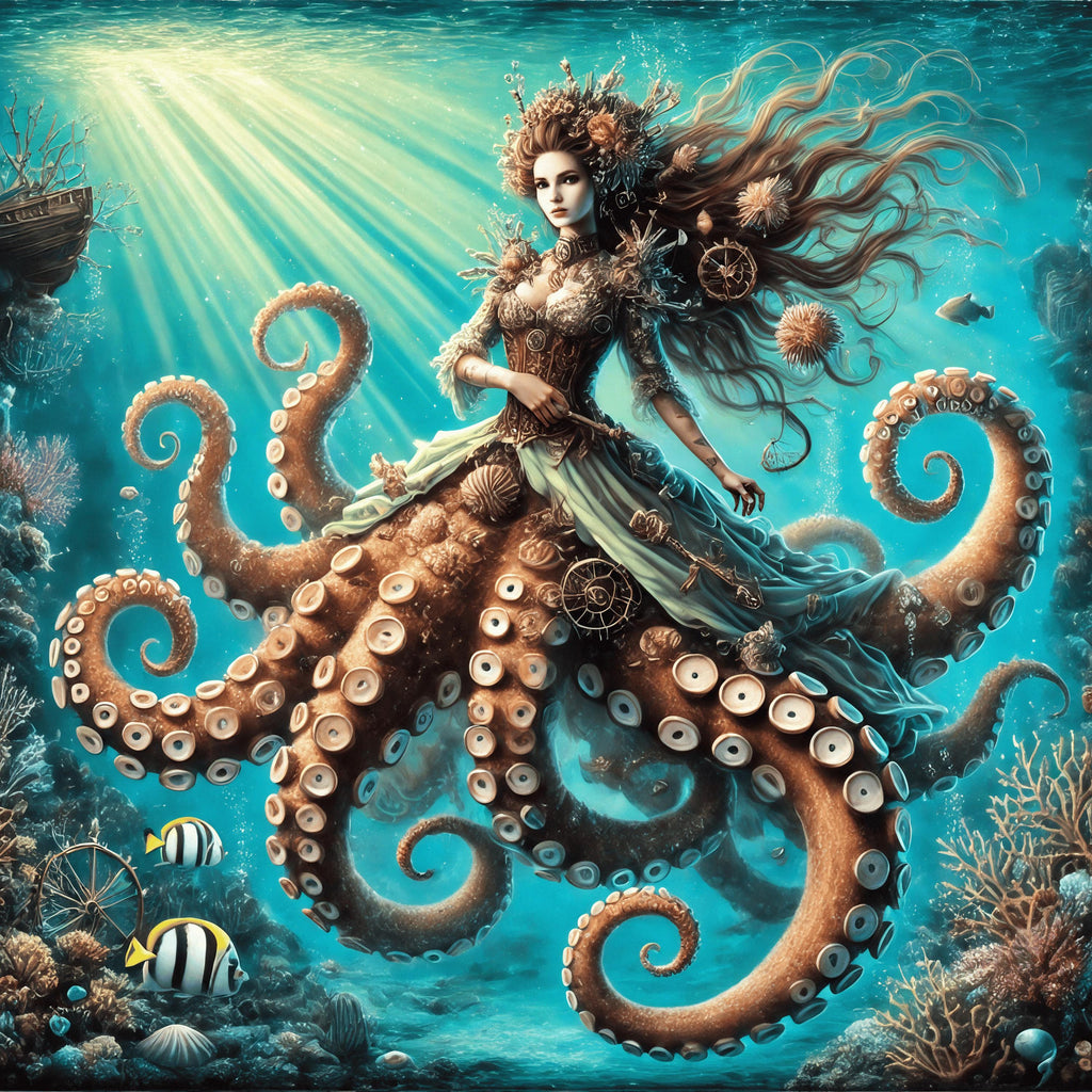 Steampunk Octopus Queen Art Print: Nautical Fantasy Decor (Digital Download)