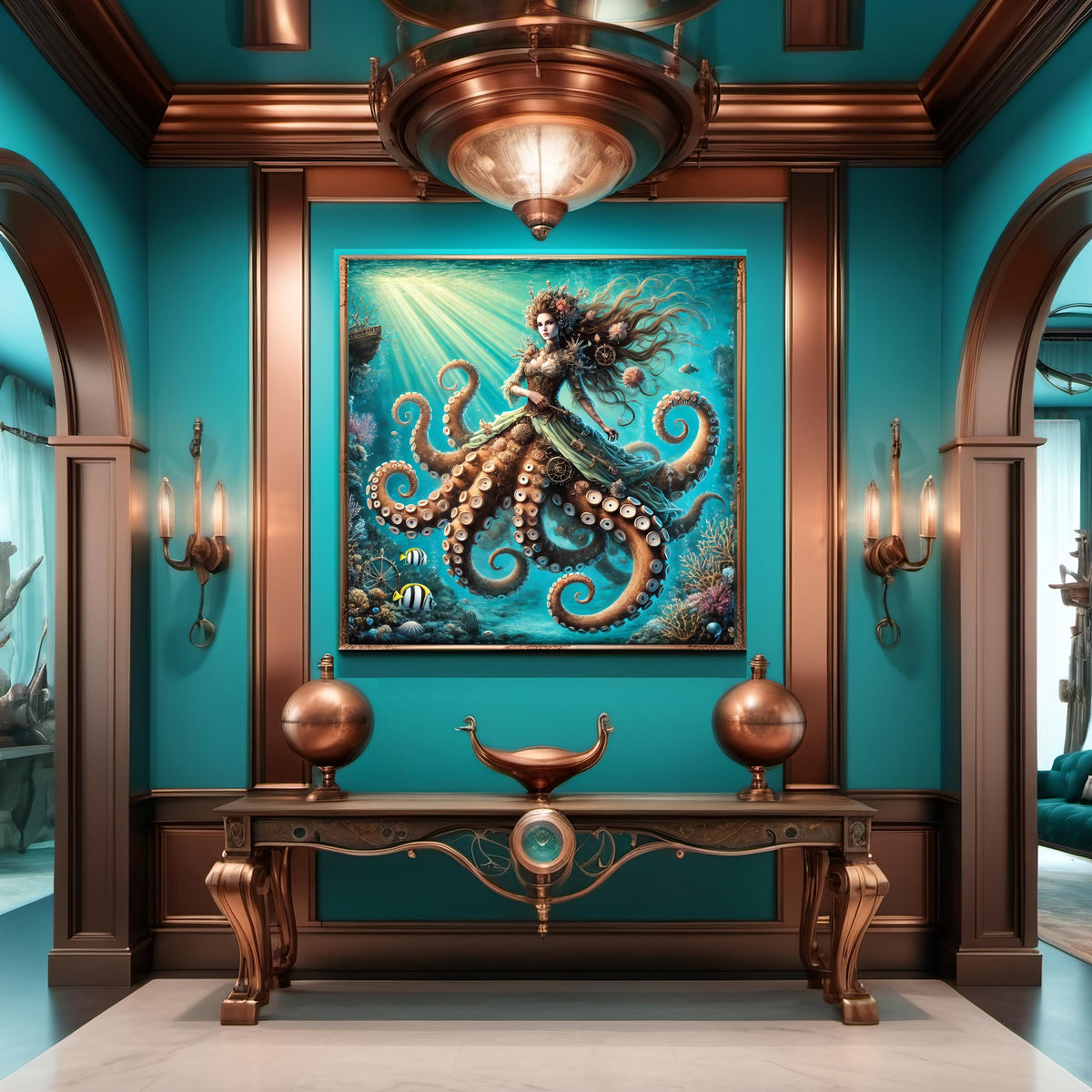 Steampunk Octopus Queen Art Print: Nautical Fantasy Decor (Digital Download)