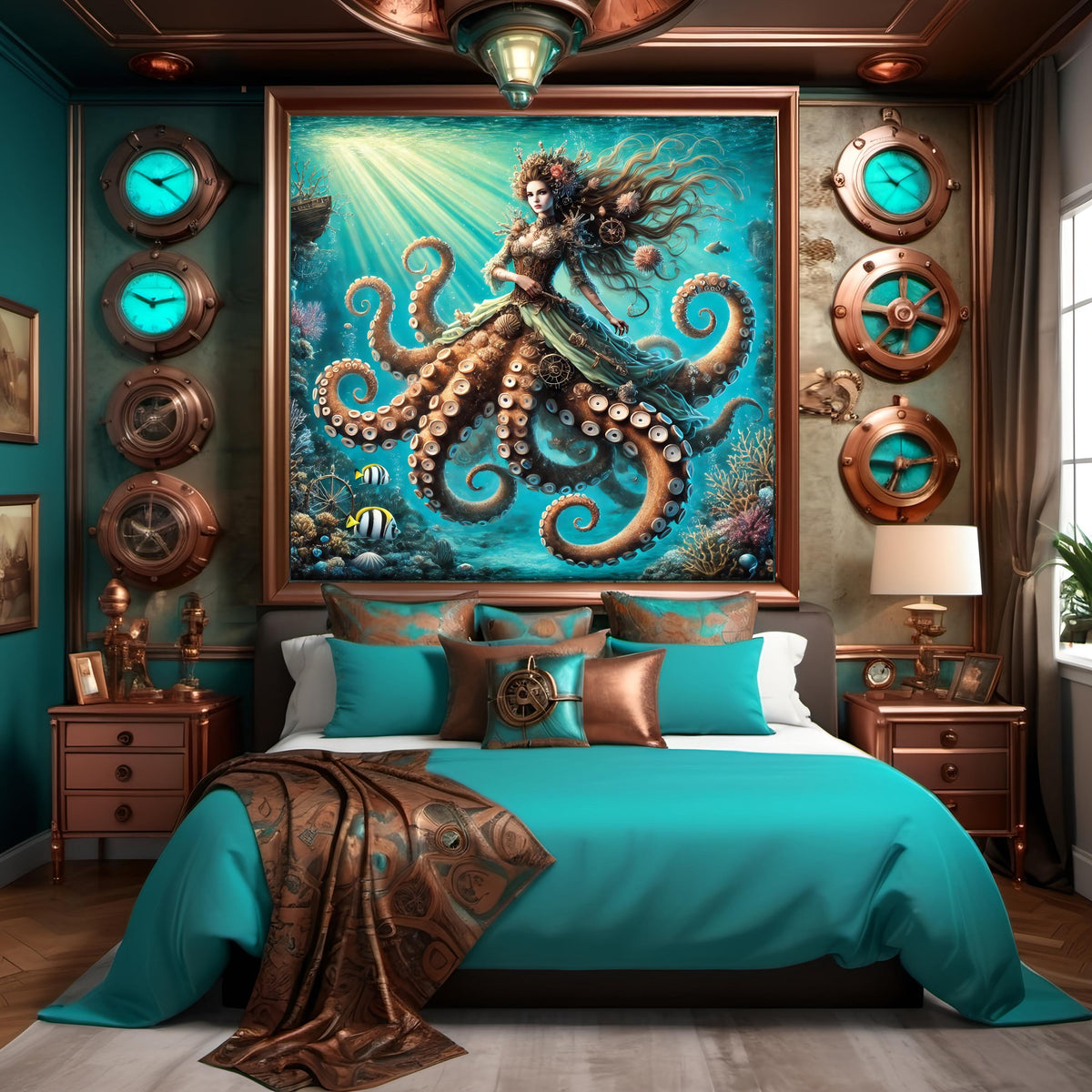 Steampunk Octopus Queen Art Print: Nautical Fantasy Decor (Digital Download)