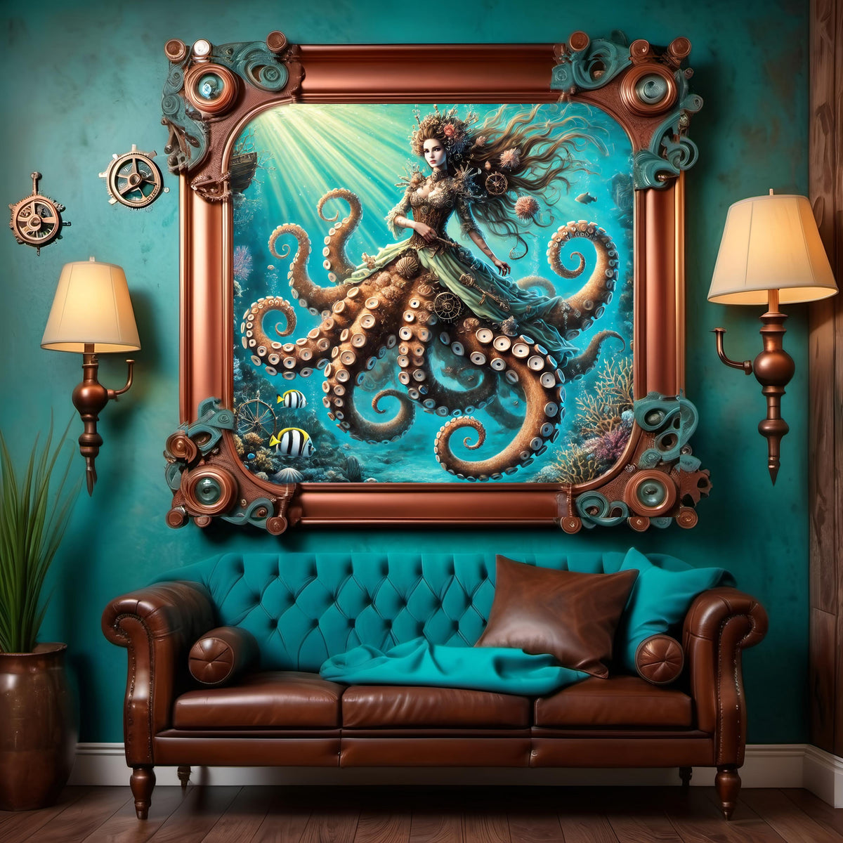 Steampunk Octopus Queen Art Print: Nautical Fantasy Decor (Digital Download)