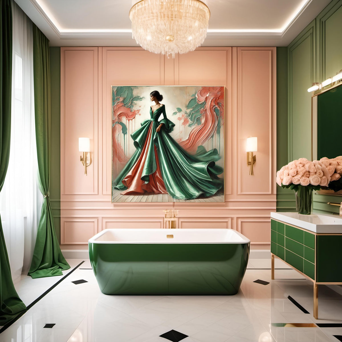 Vintage High-Fashion Gown Art Print: Flowing Dress, Elegant Home Decor (Digital Download)