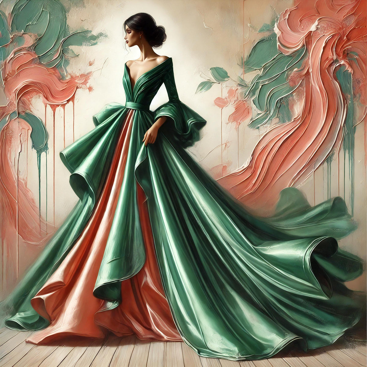 Vintage High-Fashion Gown Art Print: Flowing Dress, Elegant Home Decor (Digital Download)