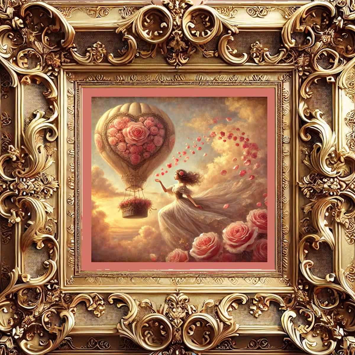 Vintage Valentine's Day Print: Romantic Hot Air Balloon Rose Art (Digital Download)