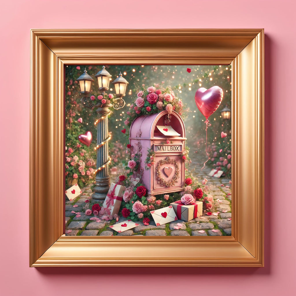 Vintage Valentine Mailbox Scene: Rose Garden Digital Print (Instant Download)