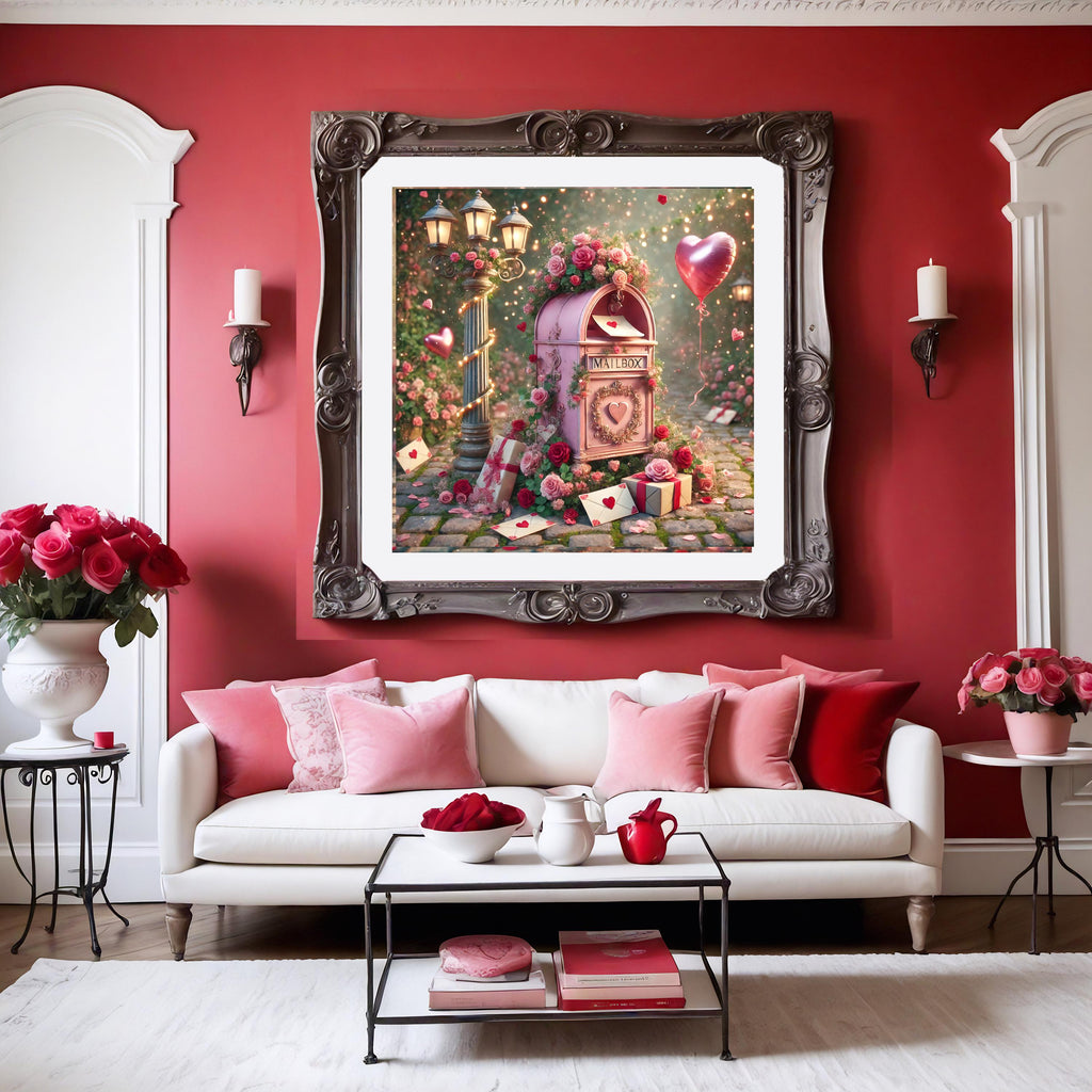 Vintage Valentine Mailbox Scene: Rose Garden Digital Print (Instant Download)