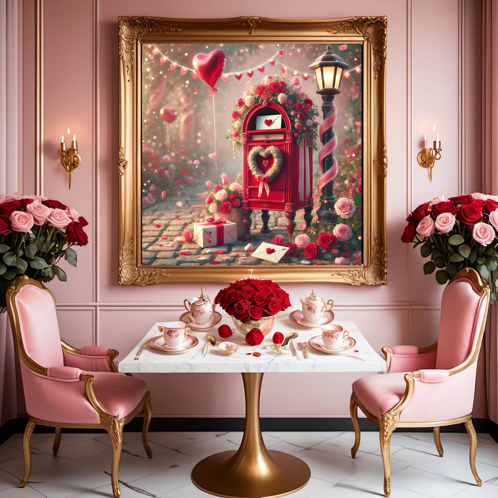 Vintage Valentine's Mailbox Scene: Romantic Rose Garden Digital Print (Instant Download)