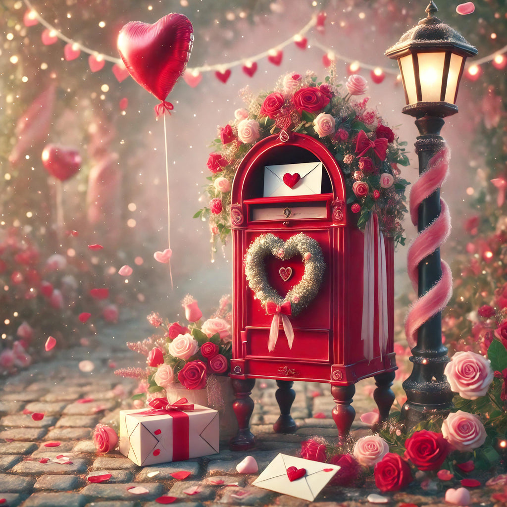 Vintage Valentine's Mailbox Scene: Romantic Rose Garden Digital Print (Instant Download)